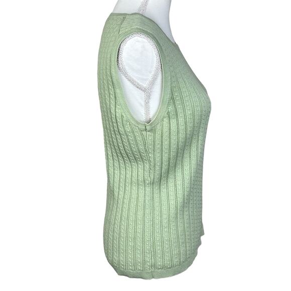 Foxcroft Cable Knit Top Women Size Large Sage Green Supima Cotton Ribbed Vest - Picture 4 of 10